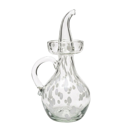 Lafiore Ölflasche Confetti Weiss, mundgeblasen aus recyceltem Glas, Mallorca