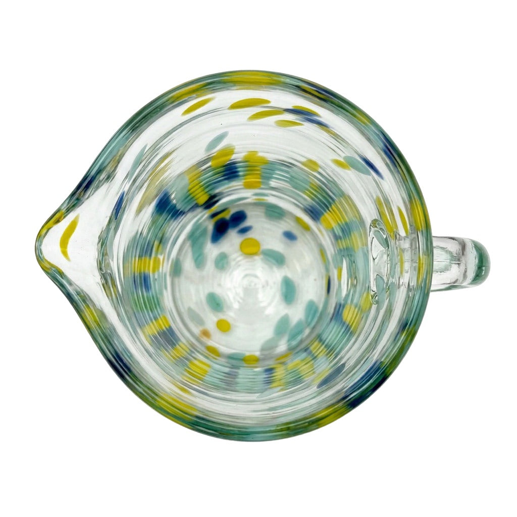 Lafiore Pitcher Confetti Gelb-Türkis, mundgeblasener Krug aus recyceltem Glas, Mallorca
