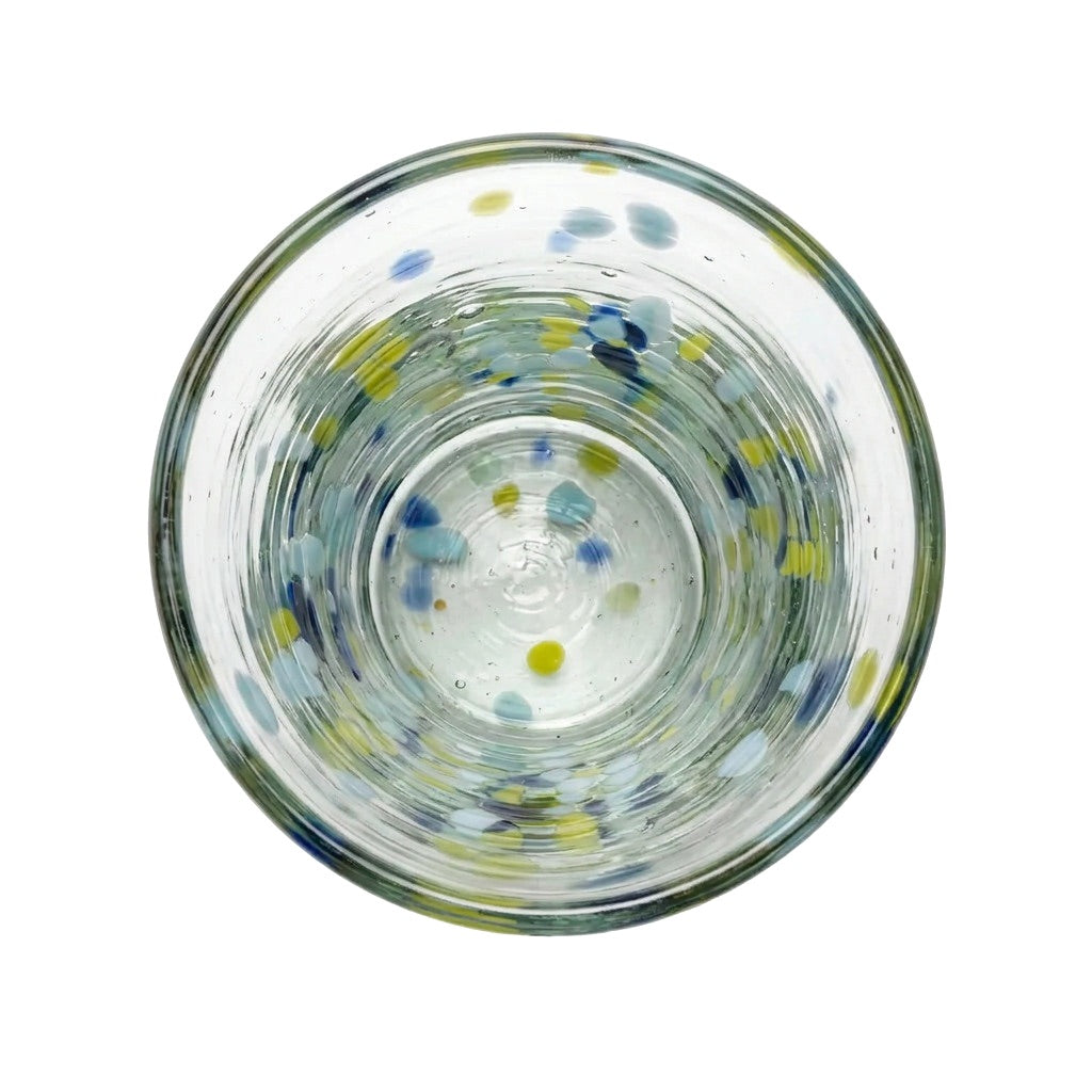 Lafiore Tube Tumbler Confetti Gelb-Türkis, mundgeblasenes Trinkglas aus recyceltem Glas, Mallorca