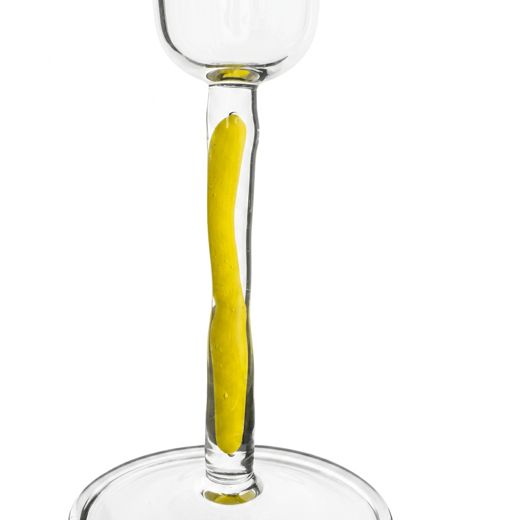 Champagnerglas Flöte Gelb, Detailansicht des gelben Stiels