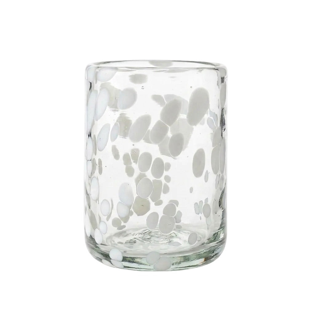 Lafiore Classic Tumbler Confetti Weiss, mundgeblasenes Trinkglas aus recyceltem Glas, Mallorca