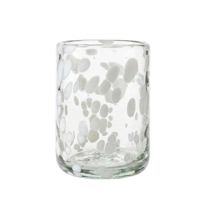 Lafiore Classic Tumbler Confetti Weiss, mundgeblasenes Trinkglas aus recyceltem Glas, Mallorca