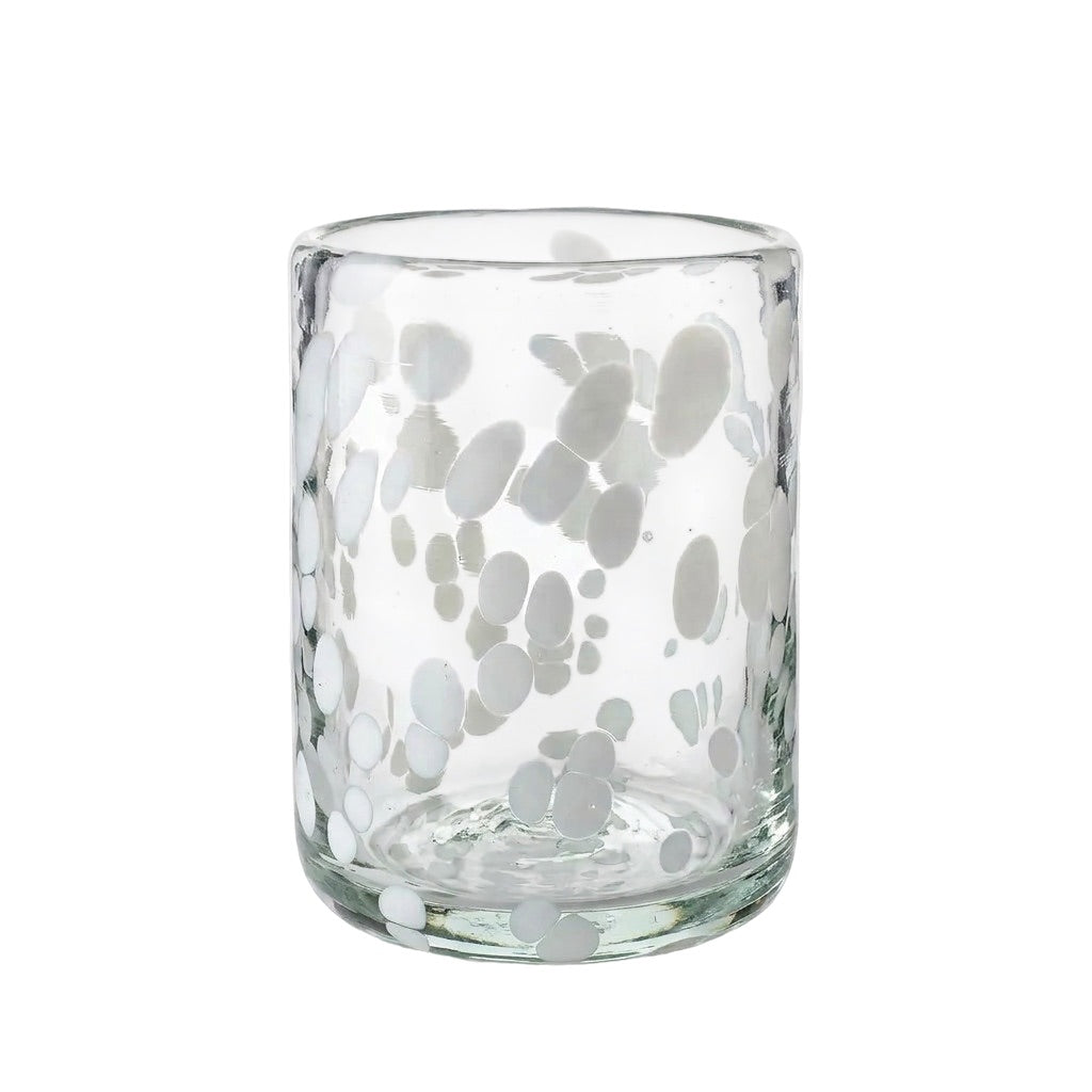 Lafiore Classic Tumbler Confetti Weiss, mundgeblasenes Trinkglas aus recyceltem Glas, Mallorca
