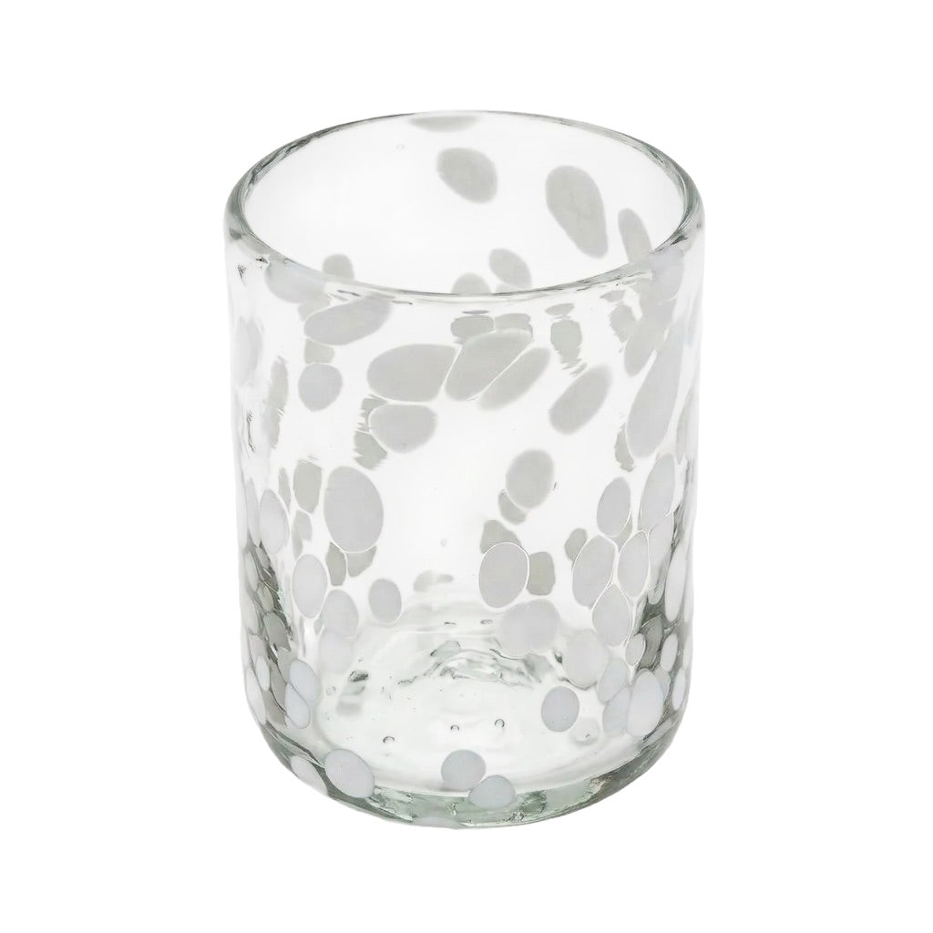 Lafiore Classic Tumbler Confetti Weiss, mundgeblasenes Trinkglas aus recyceltem Glas, Mallorca