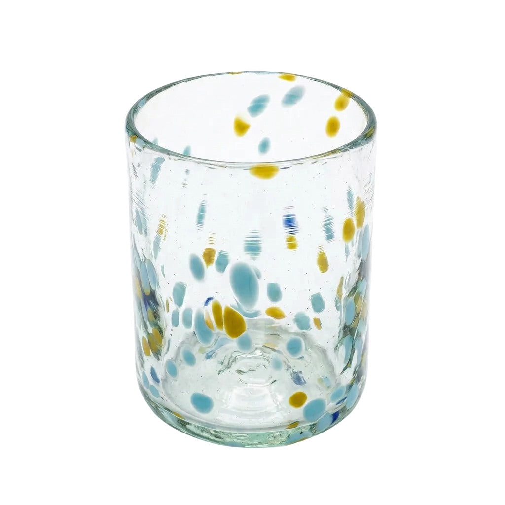 Lafiore Classic Tumbler Confetti Gelb-Türkis, mundgeblasenes Trinkglas aus recyceltem Glas, Mallorca