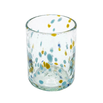 Lafiore Classic Tumbler Confetti Gelb-Türkis, mundgeblasenes Trinkglas aus recyceltem Glas, Mallorca