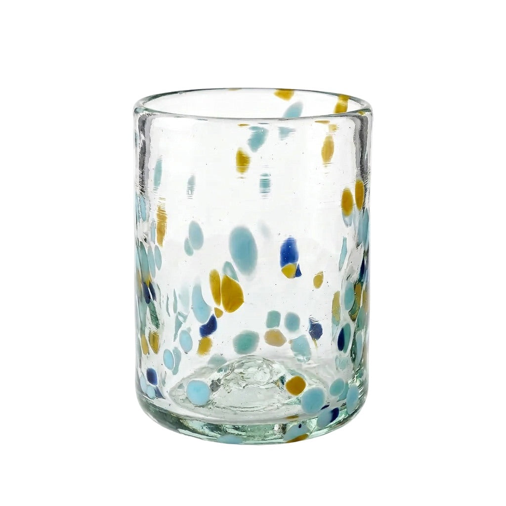 Lafiore Classic Tumbler Confetti Gelb-Türkis, mundgeblasenes Trinkglas aus recyceltem Glas, Mallorca