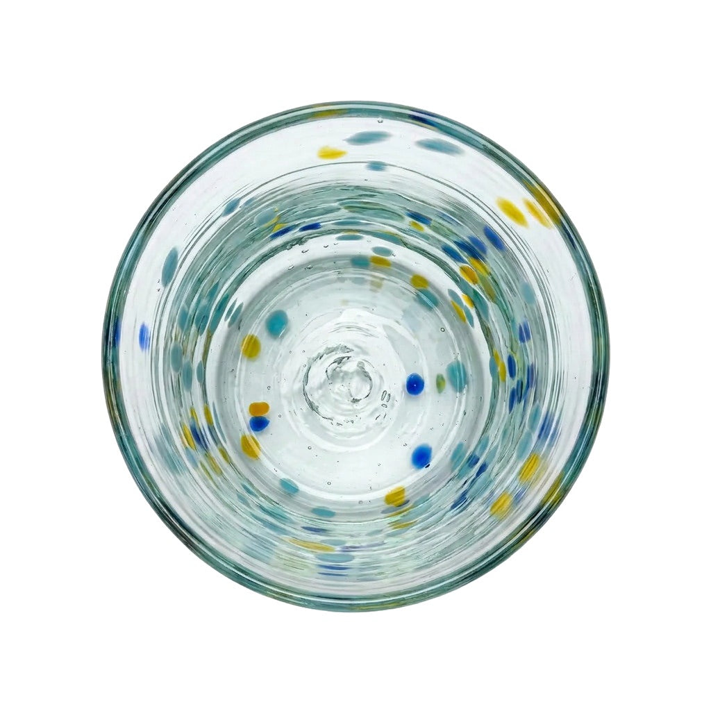 Lafiore Classic Tumbler Confetti Gelb-Türkis, mundgeblasenes Trinkglas aus recyceltem Glas, Mallorca