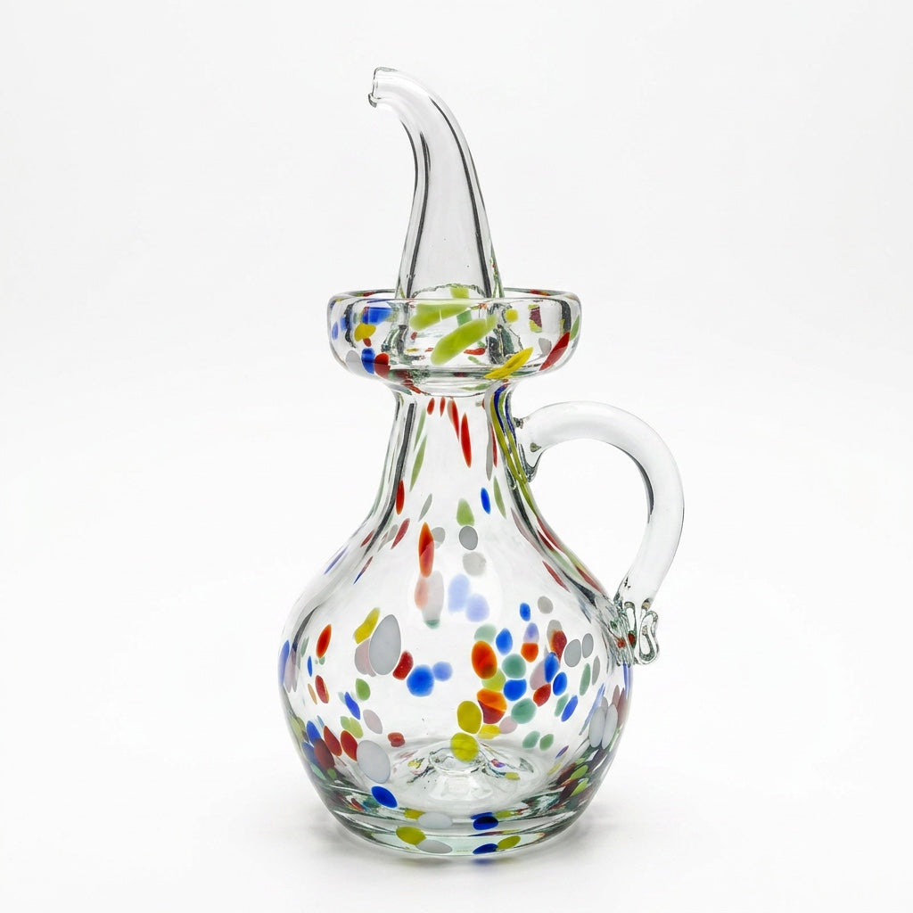 Lafiore Ölflasche Confetti Multi, mundgeblasen aus recyceltem Glas, Mallorca
