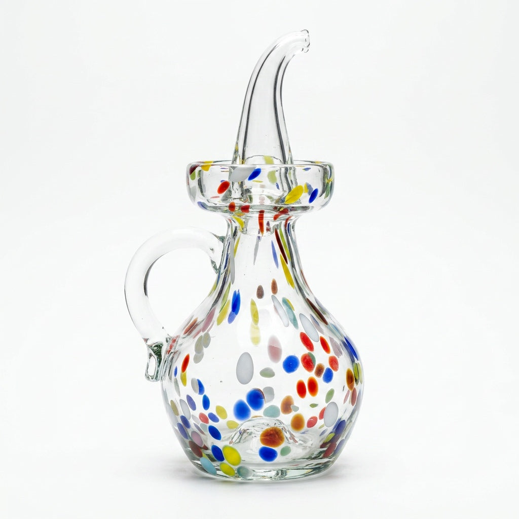 Lafiore Ölflasche Confetti Multi, mundgeblasen aus recyceltem Glas, Mallorca