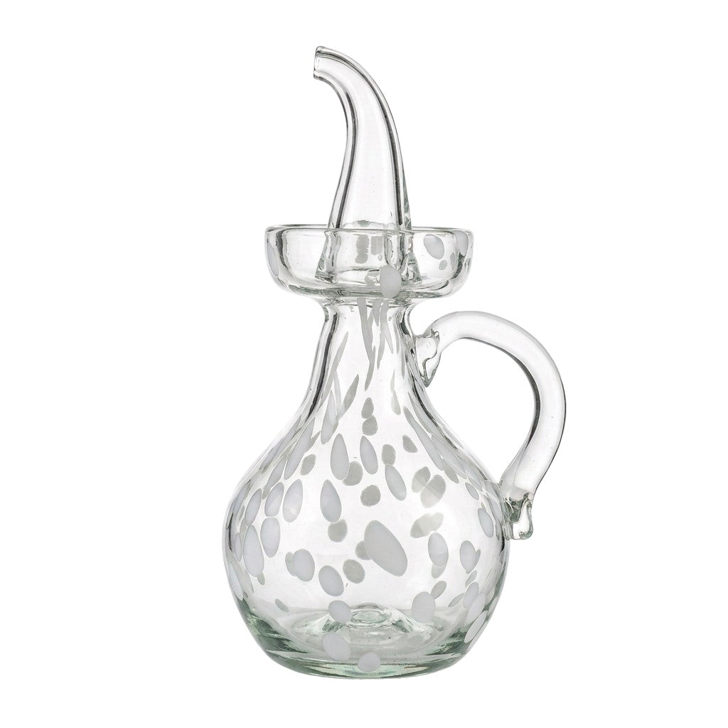 Lafiore Ölflasche Confetti Weiss, mundgeblasen aus recyceltem Glas, Mallorca