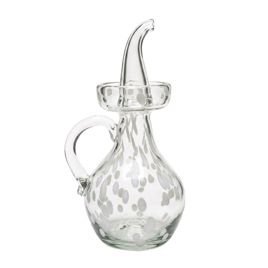Lafiore Ölflasche Confetti Weiss, mundgeblasen aus recyceltem Glas, Mallorca