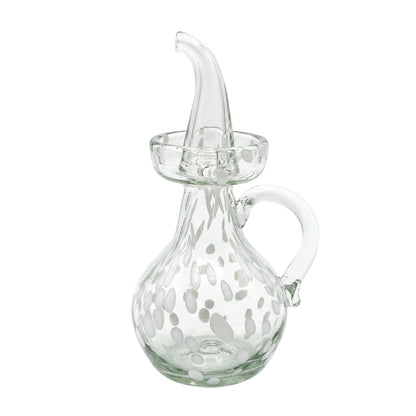 Lafiore Ölflasche Confetti Weiss, mundgeblasen aus recyceltem Glas, Mallorca