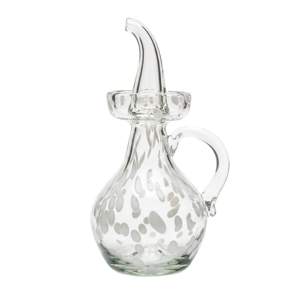 Lafiore Ölflasche Confetti Weiss, mundgeblasen aus recyceltem Glas, Mallorca