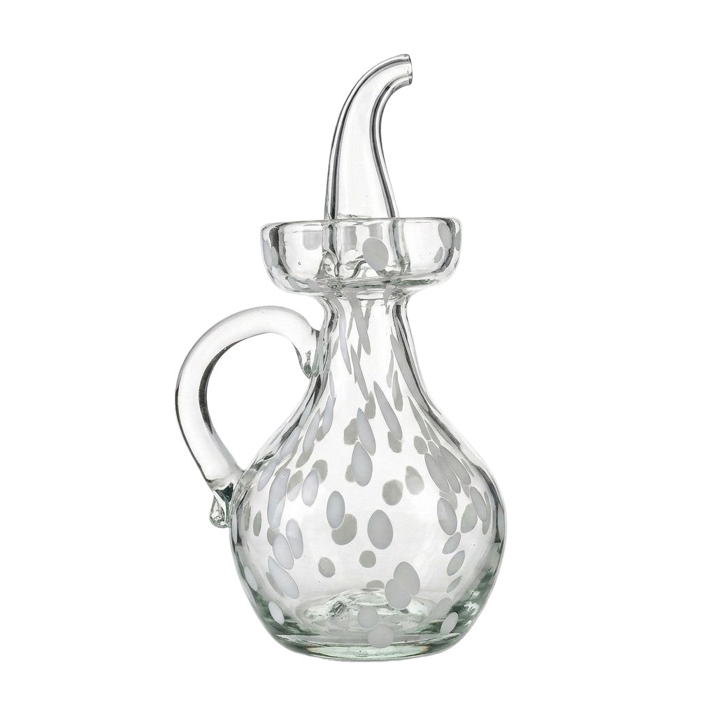 Lafiore Ölflasche Confetti Weiss, mundgeblasen aus recyceltem Glas, Mallorca