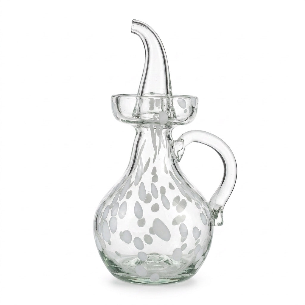 Lafiore Ölflasche Confetti Weiß, mundgeblasen aus recyceltem Glas, Mallorca