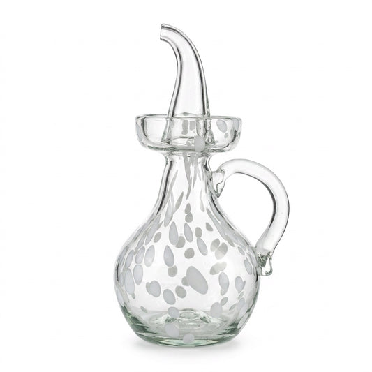 Lafiore Ölflasche Confetti Weiß, mundgeblasen aus recyceltem Glas, Mallorca