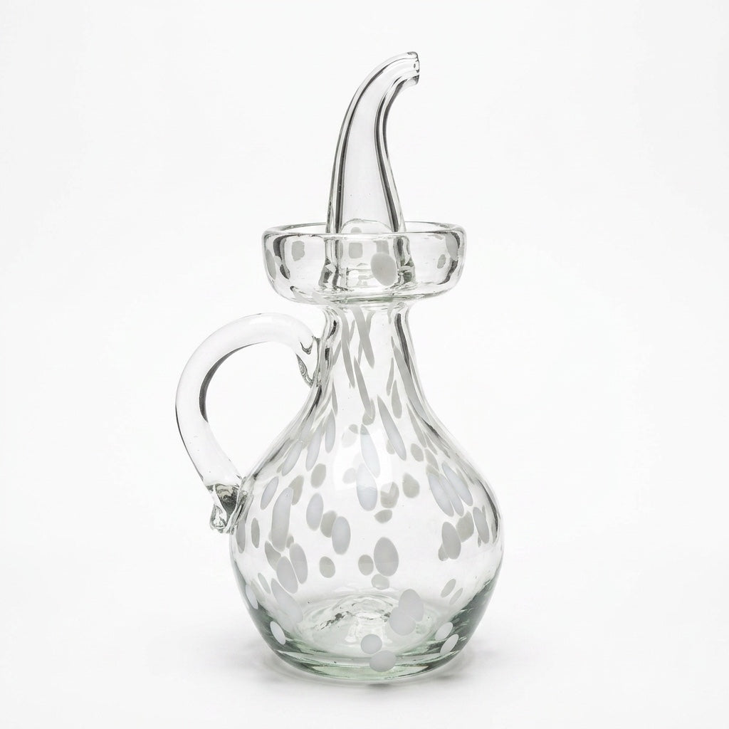 Lafiore Ölflasche Confetti Weiß, mundgeblasen aus recyceltem Glas, Mallorca
