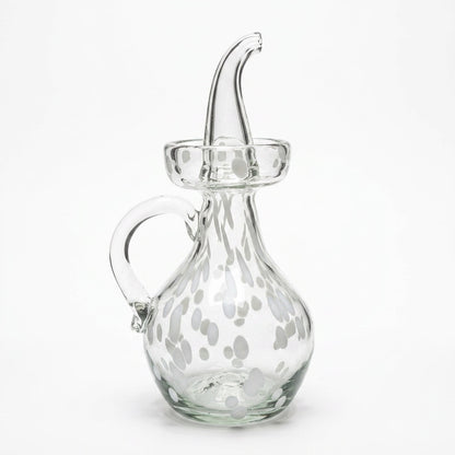 Lafiore Ölflasche Confetti Weiß, mundgeblasen aus recyceltem Glas, Mallorca