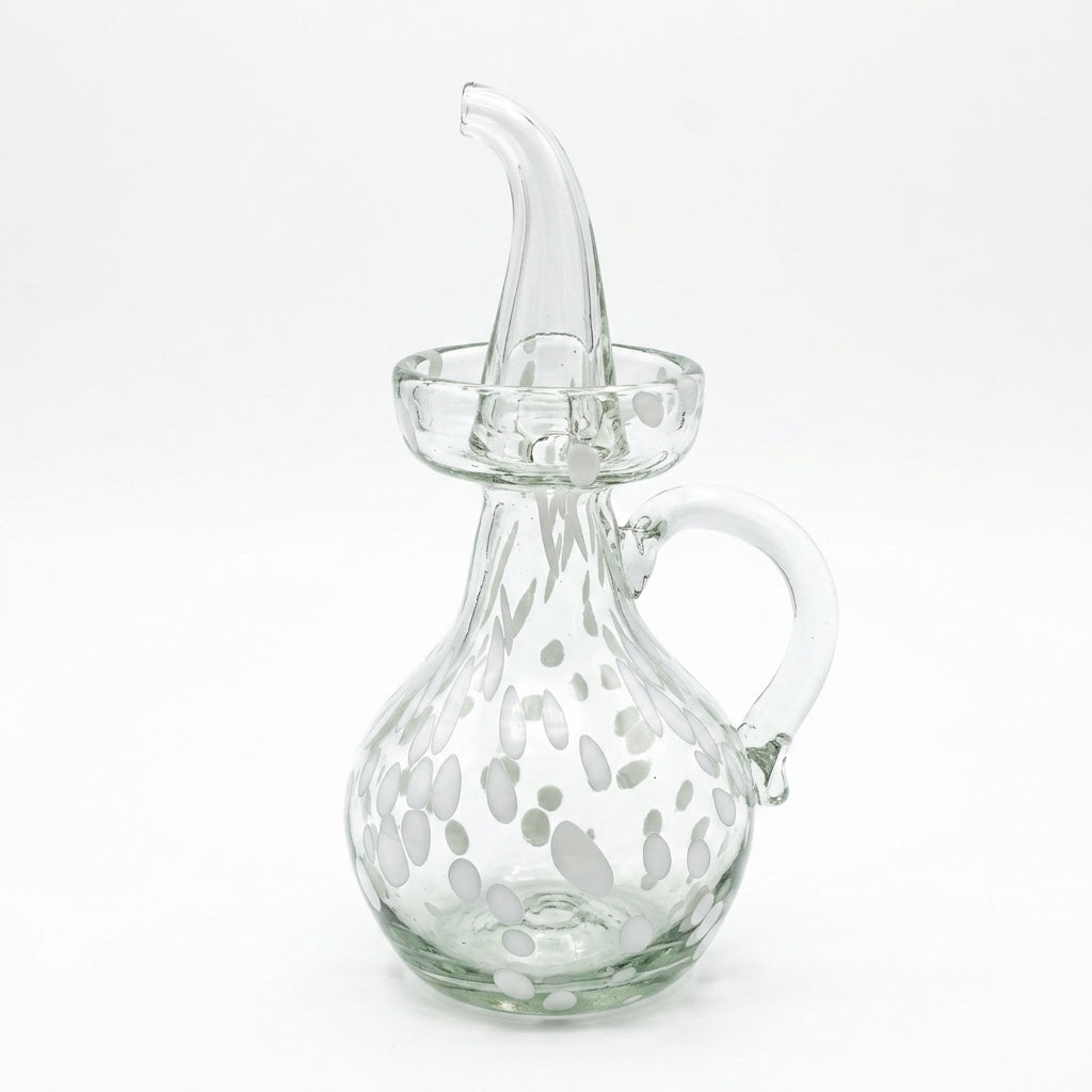 Lafiore Ölflasche Confetti Weiß, mundgeblasen aus recyceltem Glas, Mallorca