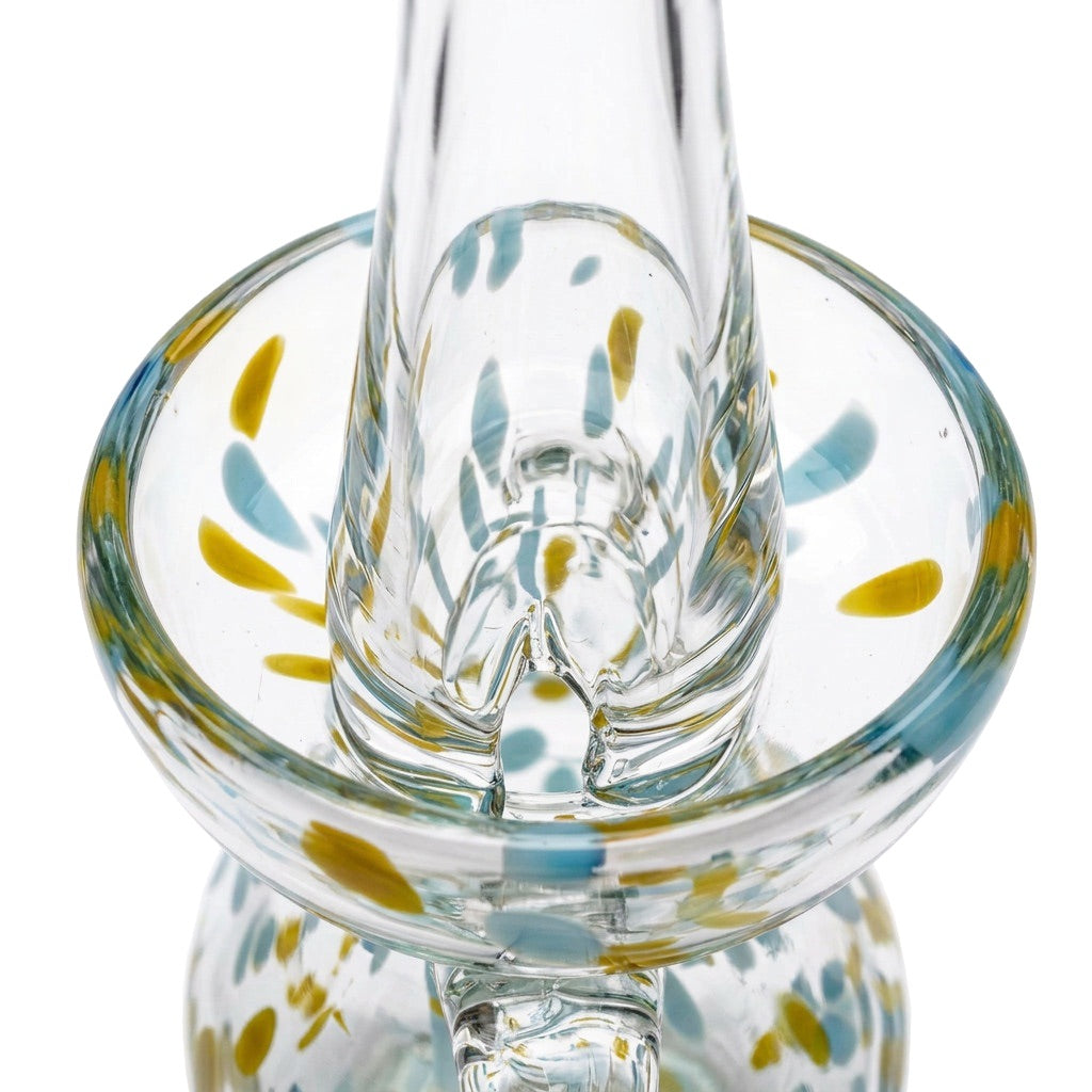 Lafiore Ölflasche Confetti Gelb-Türkis, mundgeblasen aus recyceltem Glas, Mallorca