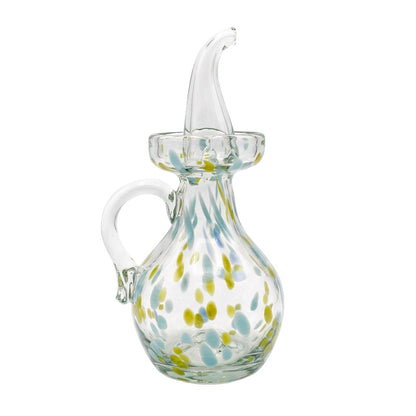 Lafiore Ölflasche Confetti Gelb-Türkis, mundgeblasen aus recyceltem Glas, Mallorca