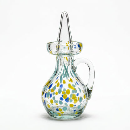 Lafiore Ölflasche Confetti Gelb-Türkis, mundgeblasen aus recyceltem Glas, Mallorca
