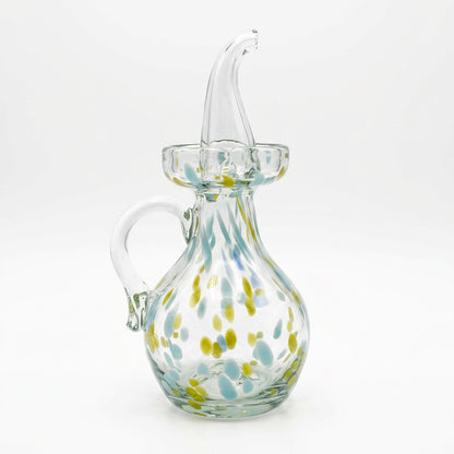 Lafiore Ölflasche Confetti Gelb-Türkis, mundgeblasen aus recyceltem Glas, Mallorca