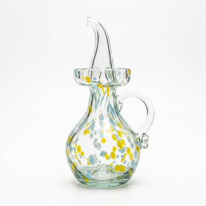 Lafiore Ölflasche Confetti Gelb-Türkis, mundgeblasen aus recyceltem Glas, Mallorca