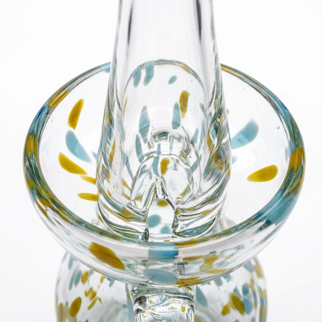 Lafiore Ölflasche Confetti Gelb-Türkis, mundgeblasen aus recyceltem Glas, Mallorca