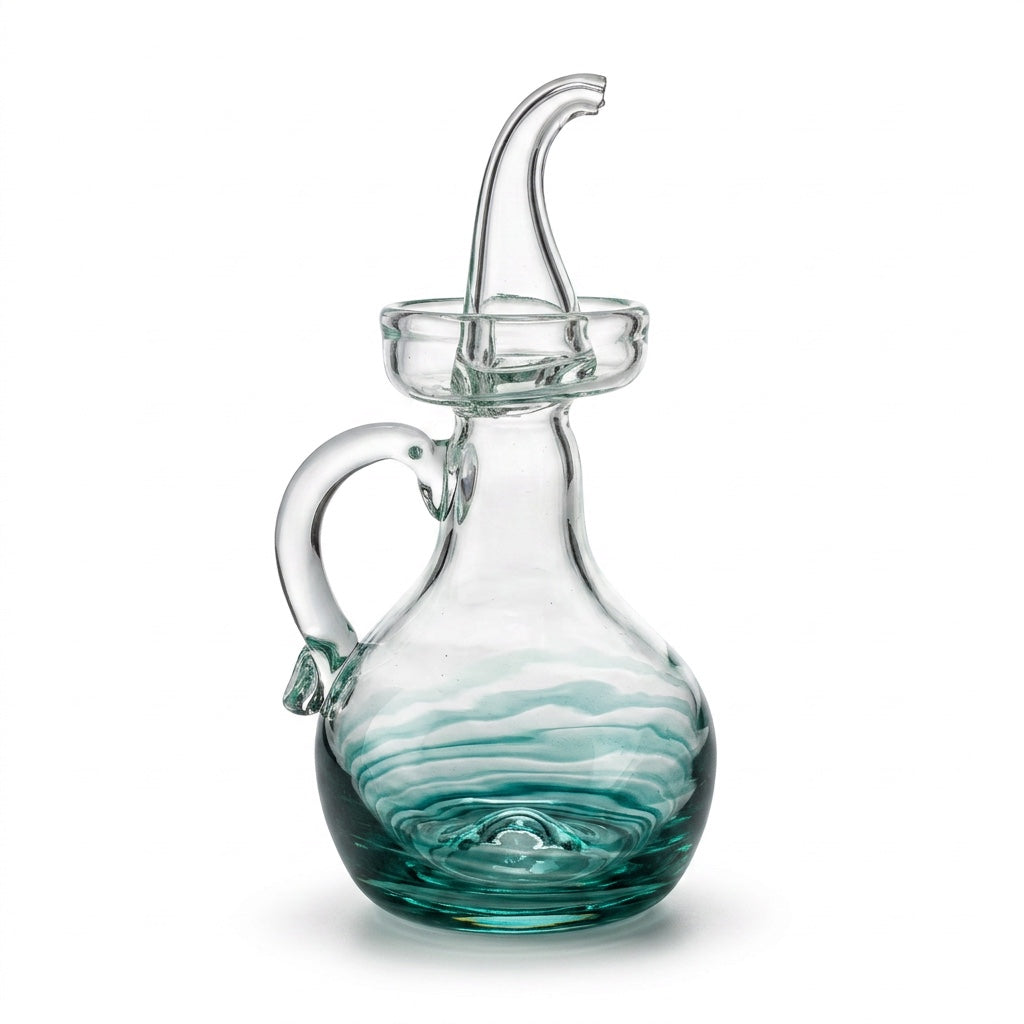 Lafiore Ölflasche Mare Grün, mundgeblasen aus recyceltem Glas, Mallorca