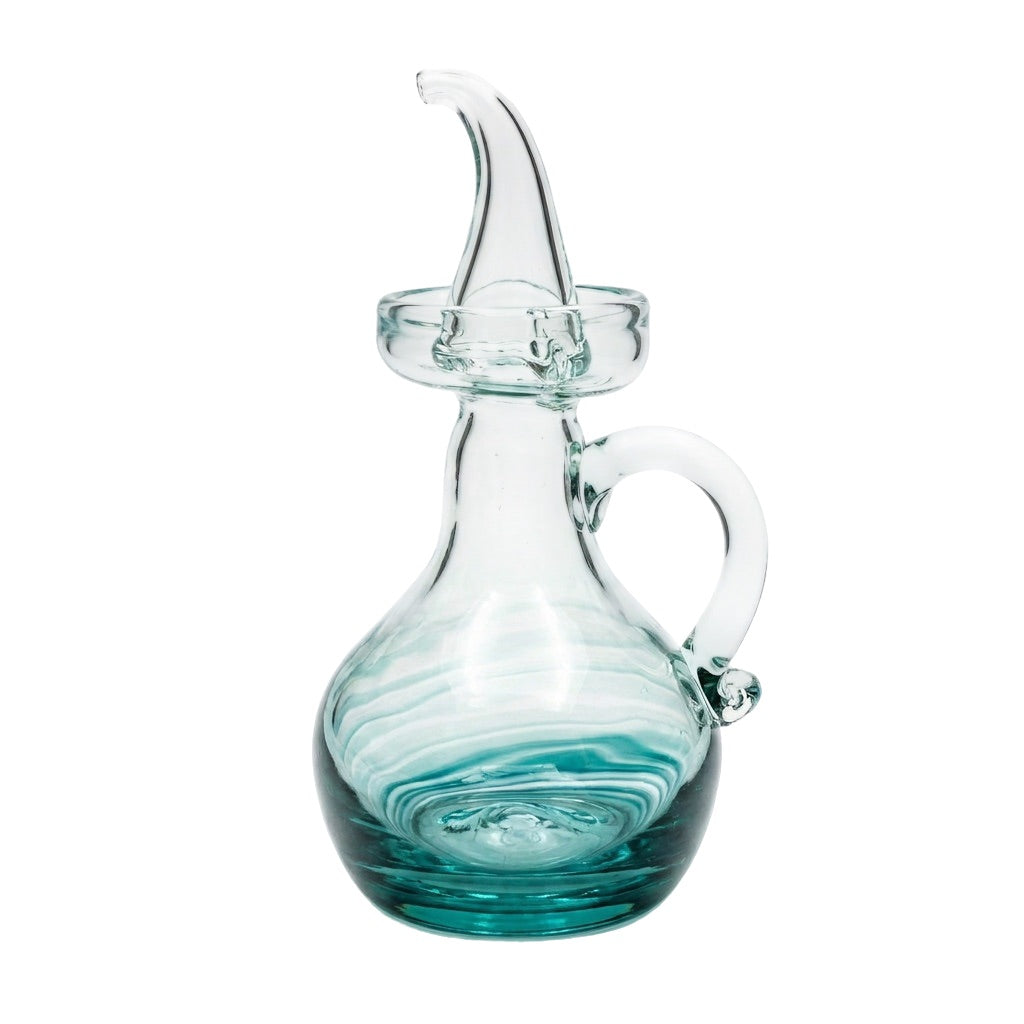 Lafiore Ölflasche Mare Türkis, mundgeblasen aus recyceltem Glas, Mallorca