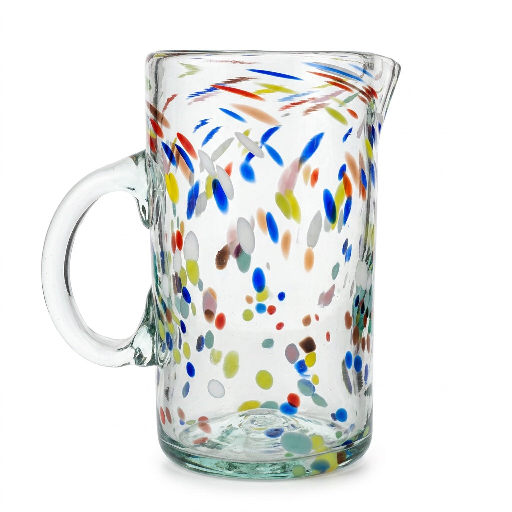 Lafiore Pitcher Confetti Multi, mundgeblasener Krug aus recyceltem Glas, Mallorca