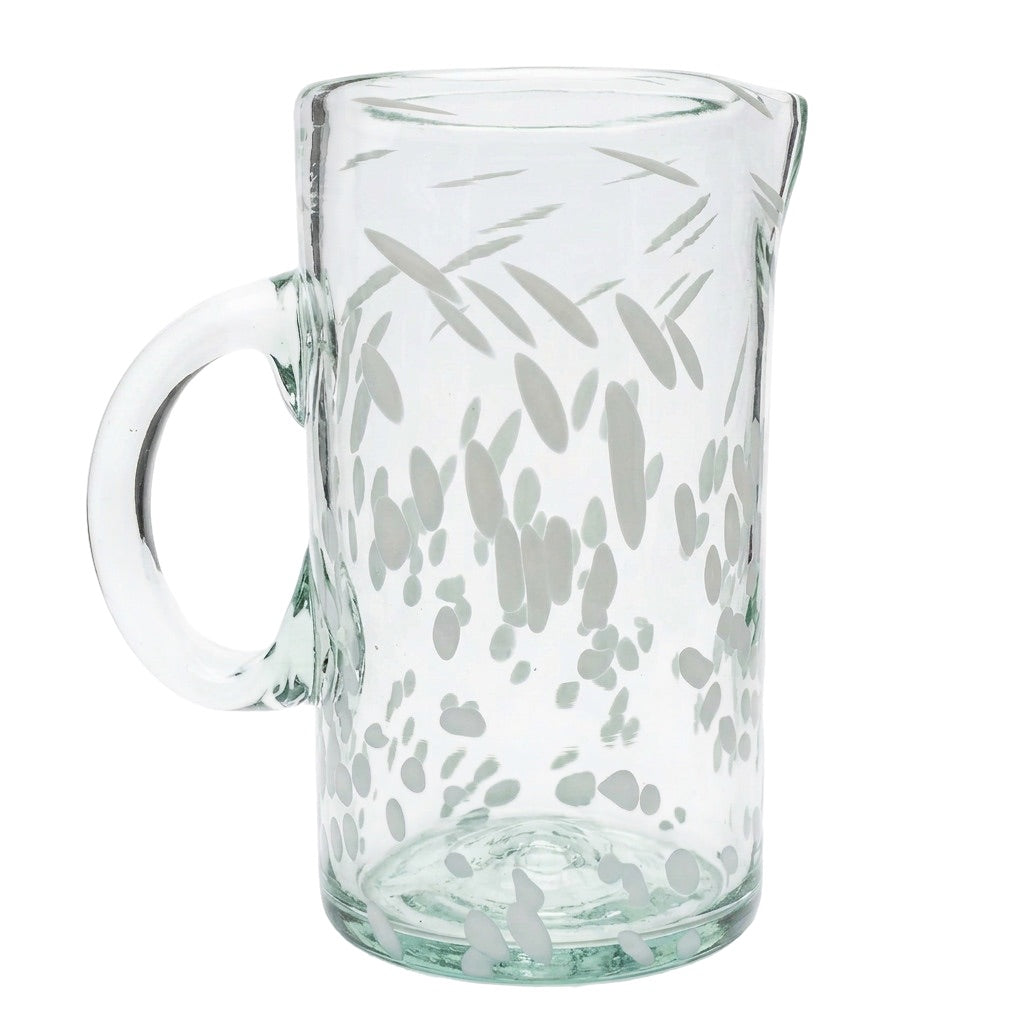 Lafiore Pitcher Confetti Weiss, mundgeblasener Krug aus recyceltem Glas, Mallorca