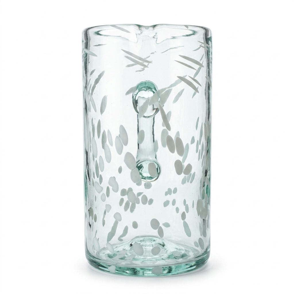 Lafiore Pitcher Confetti Weiß, mundgeblasener Krug aus recyceltem Glas, Mallorca