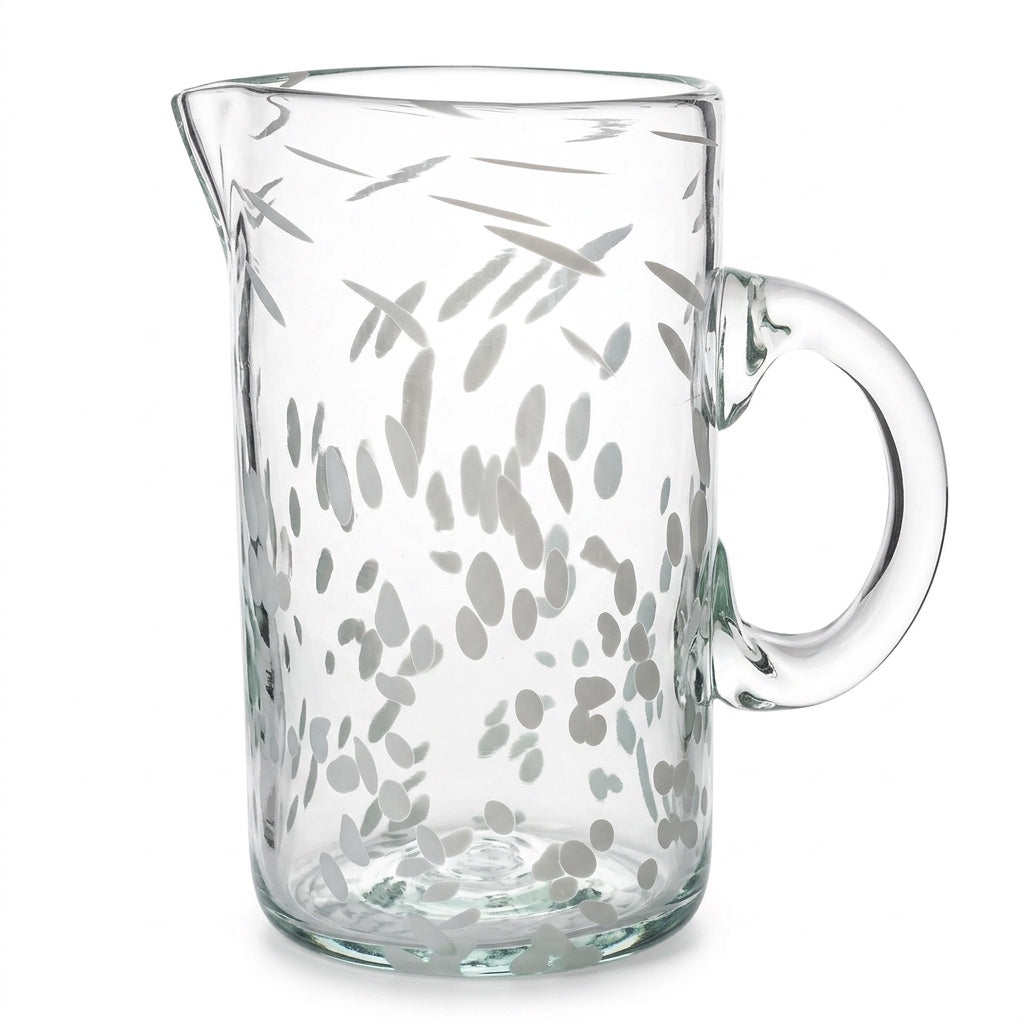 Lafiore Pitcher Confetti Weiß, mundgeblasener Krug aus recyceltem Glas, Mallorca