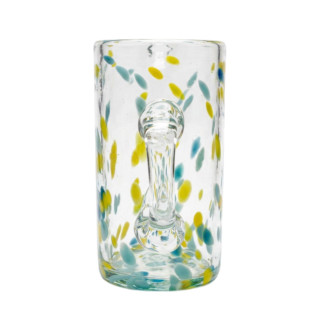 Lafiore Pitcher Confetti Gelb-Türkis, mundgeblasener Krug aus recyceltem Glas, Mallorca