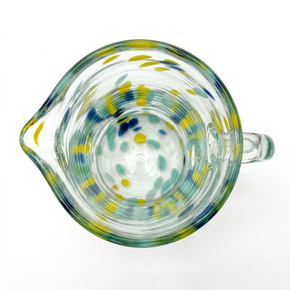Lafiore Pitcher Confetti Gelb-Türkis, mundgeblasener Krug aus recyceltem Glas, Mallorca