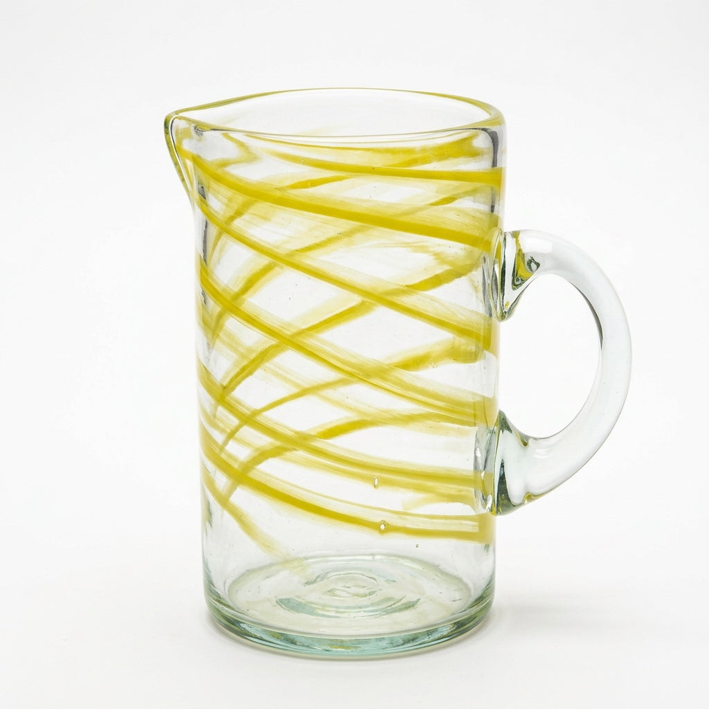 Lafiore Pitcher Mare Gelb, mundgeblasener Krug aus recyceltem Glas, Mallorca