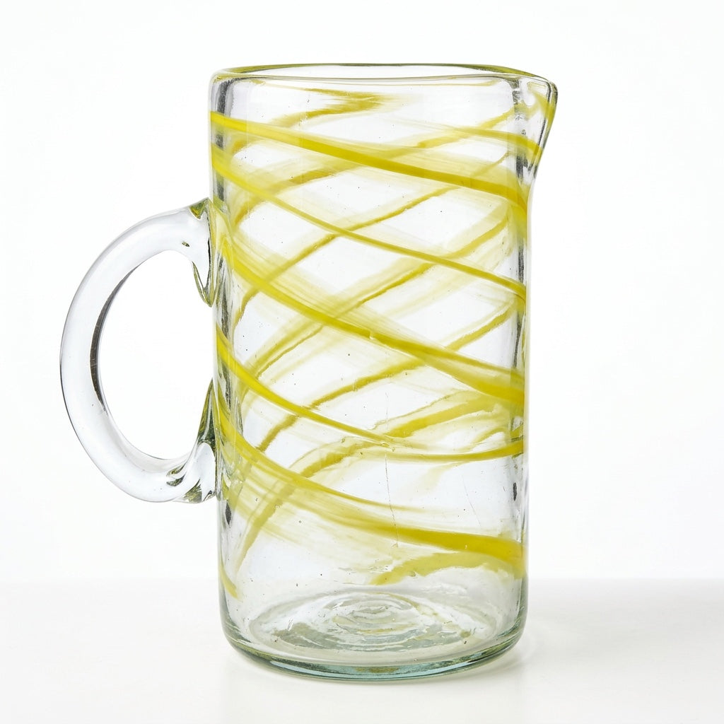 Lafiore Pitcher Mare Gelb, mundgeblasener Krug aus recyceltem Glas, Mallorca