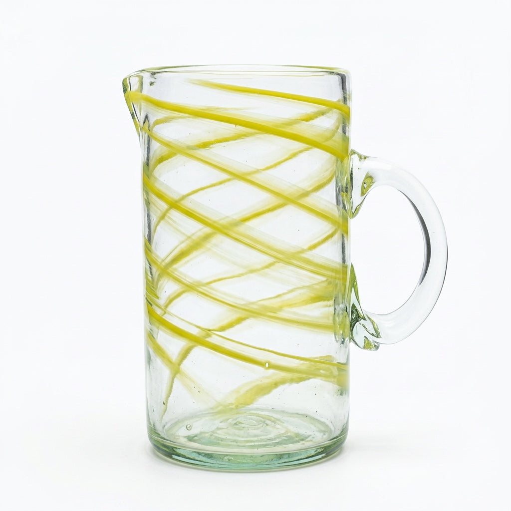 Lafiore Pitcher Mare Gelb, mundgeblasener Krug aus recyceltem Glas, Mallorca