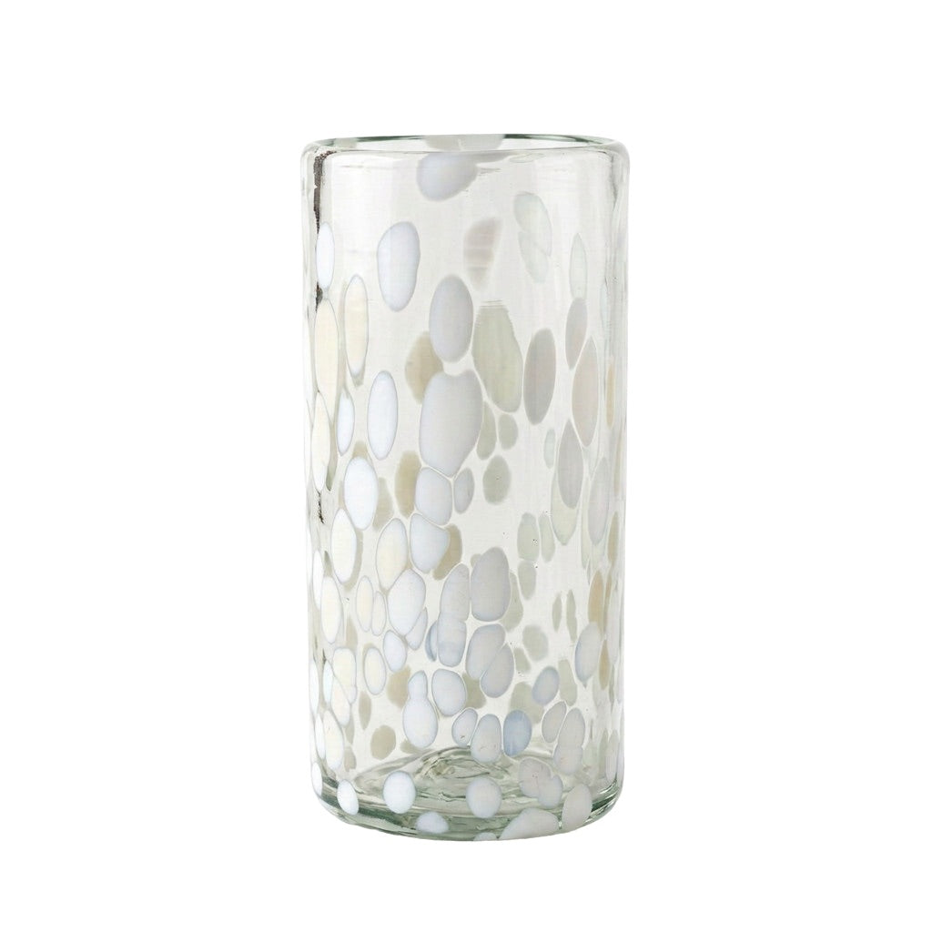 Lafiore Tube Tumbler Confetti Weiss, mundgeblasenes Trinkglas aus recyceltem Glas, Mallorca