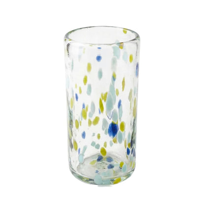 Lafiore Tube Tumbler Confetti Gelb-Türkis, mundgeblasenes Trinkglas aus recyceltem Glas, Mallorca