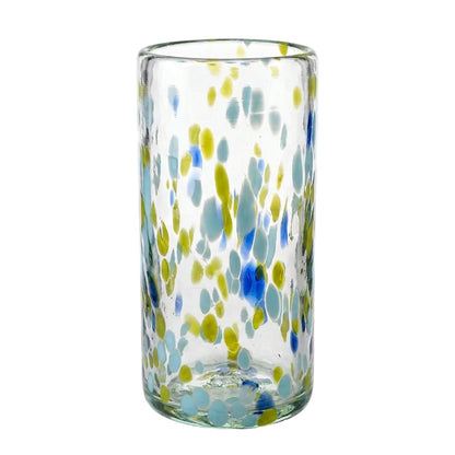 Lafiore Tube Tumbler Confetti Gelb-Türkis, mundgeblasenes Trinkglas aus recyceltem Glas, Mallorca
