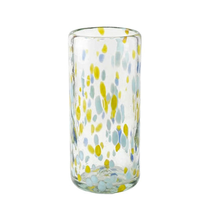 Lafiore Tube Tumbler Confetti Gelb-Türkis, mundgeblasenes Trinkglas aus recyceltem Glas, Mallorca
