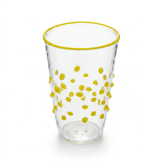Wasserglas Dots in Farbe Gelb auf weißem Hintergrund