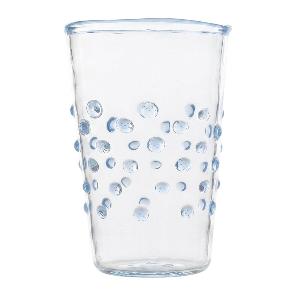 Wasserglas Dots in Farbe Hellblau auf weißem Hintergrund