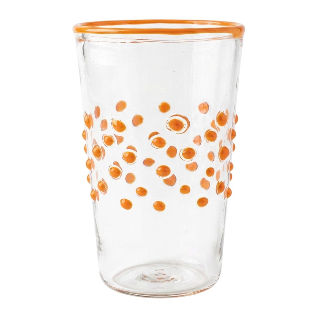Wasserglas Dots in Farbe Orange auf weißem Hintergrund