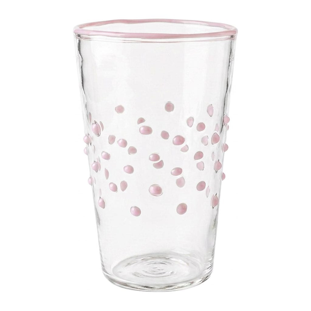 Wasserglas Dots in Farbe Rosa auf weißem Hintergrund