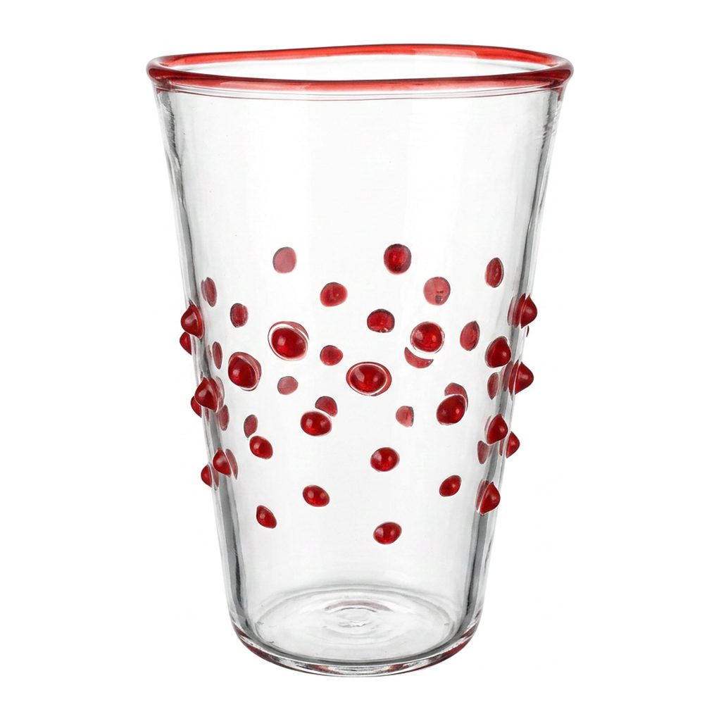Wasserglas Dots in Farbe Rot auf weißem Hintergrund
